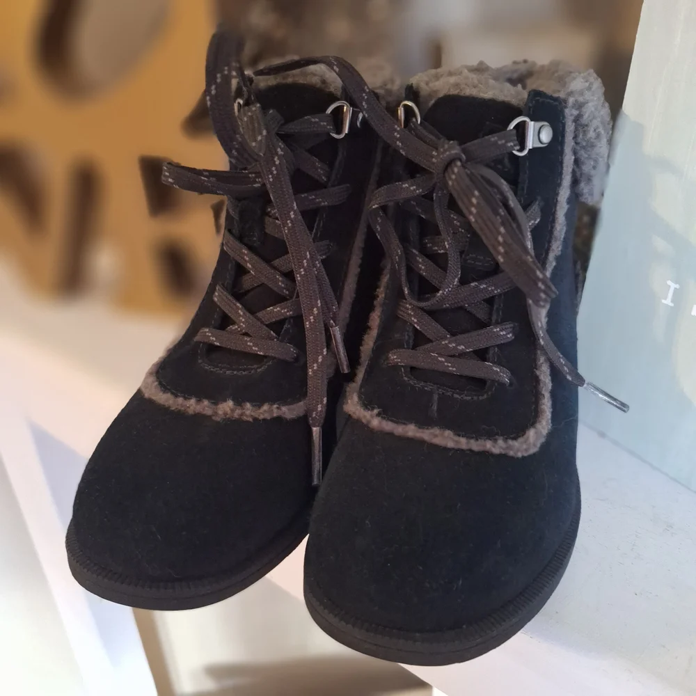 Womens Bodie Ugg Black Suede Fur-Trim Lace-Up Boots Winter Warm 6.5